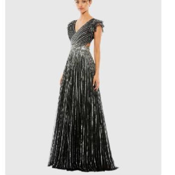 NEW MAC DUGGAL Sequined Cut Out Ruffled Cap Sleeve Lace Up Gown SIZE 8#2413* - Picture 1 of 10